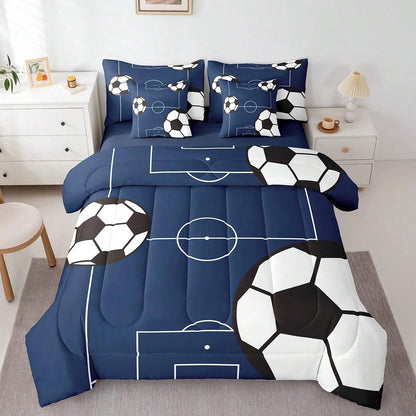 Feelyou 7pcs Football Comforter Set,Soccer Ball Pattern Bedding Set,Include 1 Comforter+1 Flat Sheet+1 Fitted Sheet+2 Pillowcases+2 Pillowsham,For Twin,Full,King,Queen Bed Sizes,Bed In A Bag,Super Sof