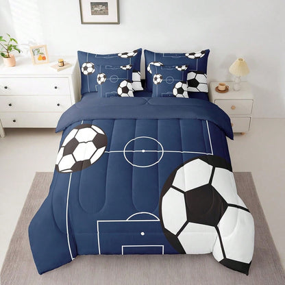 Feelyou 7pcs Football Comforter Set,Soccer Ball Pattern Bedding Set,Include 1 Comforter+1 Flat Sheet+1 Fitted Sheet+2 Pillowcases+2 Pillowsham,For Twin,Full,King,Queen Bed Sizes,Bed In A Bag,Super Sof