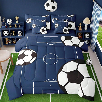 Feelyou 7pcs Football Comforter Set,Soccer Ball Pattern Bedding Set,Include 1 Comforter+1 Flat Sheet+1 Fitted Sheet+2 Pillowcases+2 Pillowsham,For Twin,Full,King,Queen Bed Sizes,Bed In A Bag,Super Sof