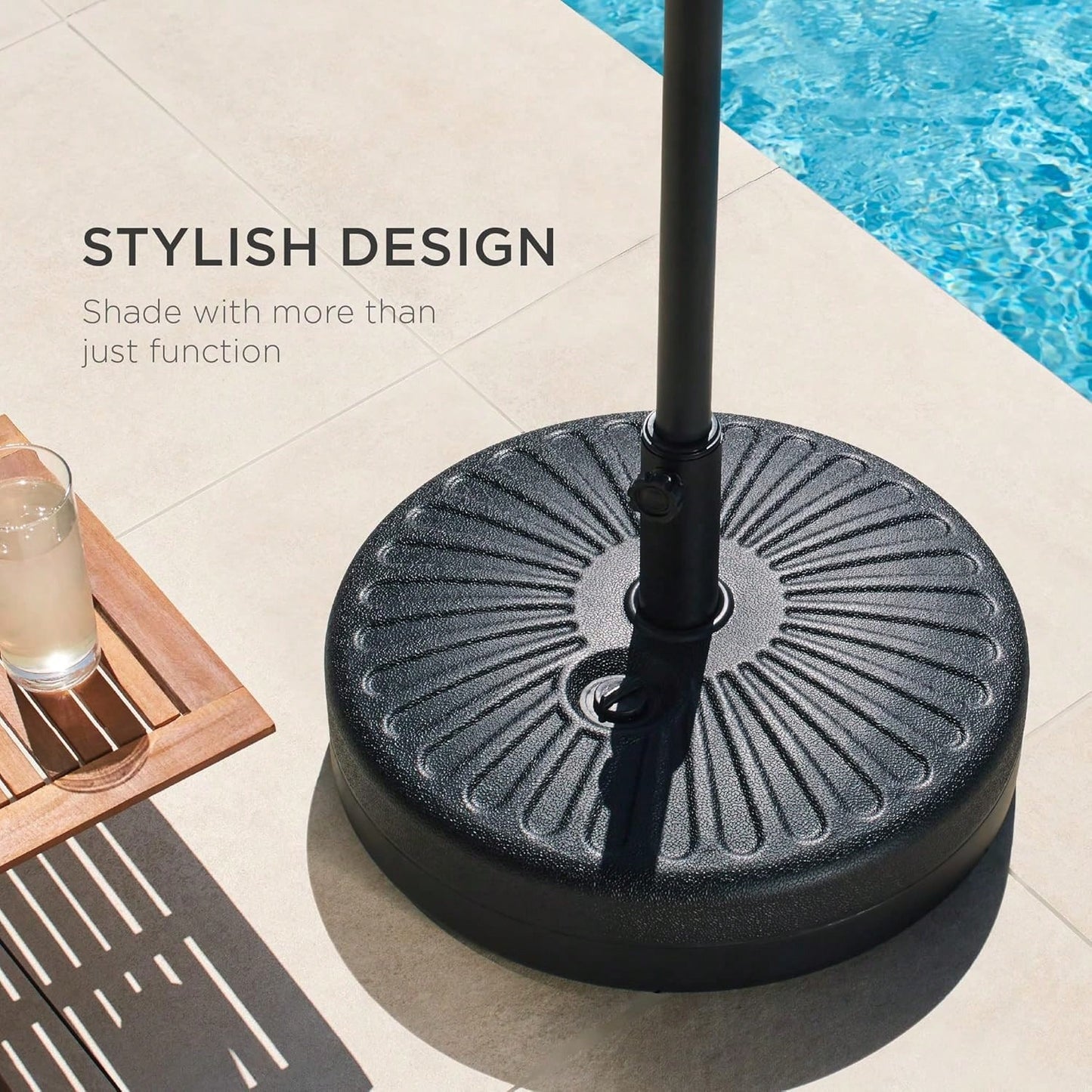 Fillable Umbrella Base Stand Round Sunburst Plastic Patio Umbrella Base Stand, Pole Holder For Outdoor, Lawn W/ 55lbs Weight Capacity, Adjustment Knob