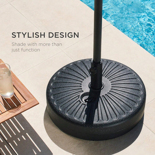 Fillable Umbrella Base Stand Round Sunburst Plastic Patio Umbrella Base Stand, Pole Holder For Outdoor, Lawn W/ 55lbs Weight Capacity, Adjustment Knob