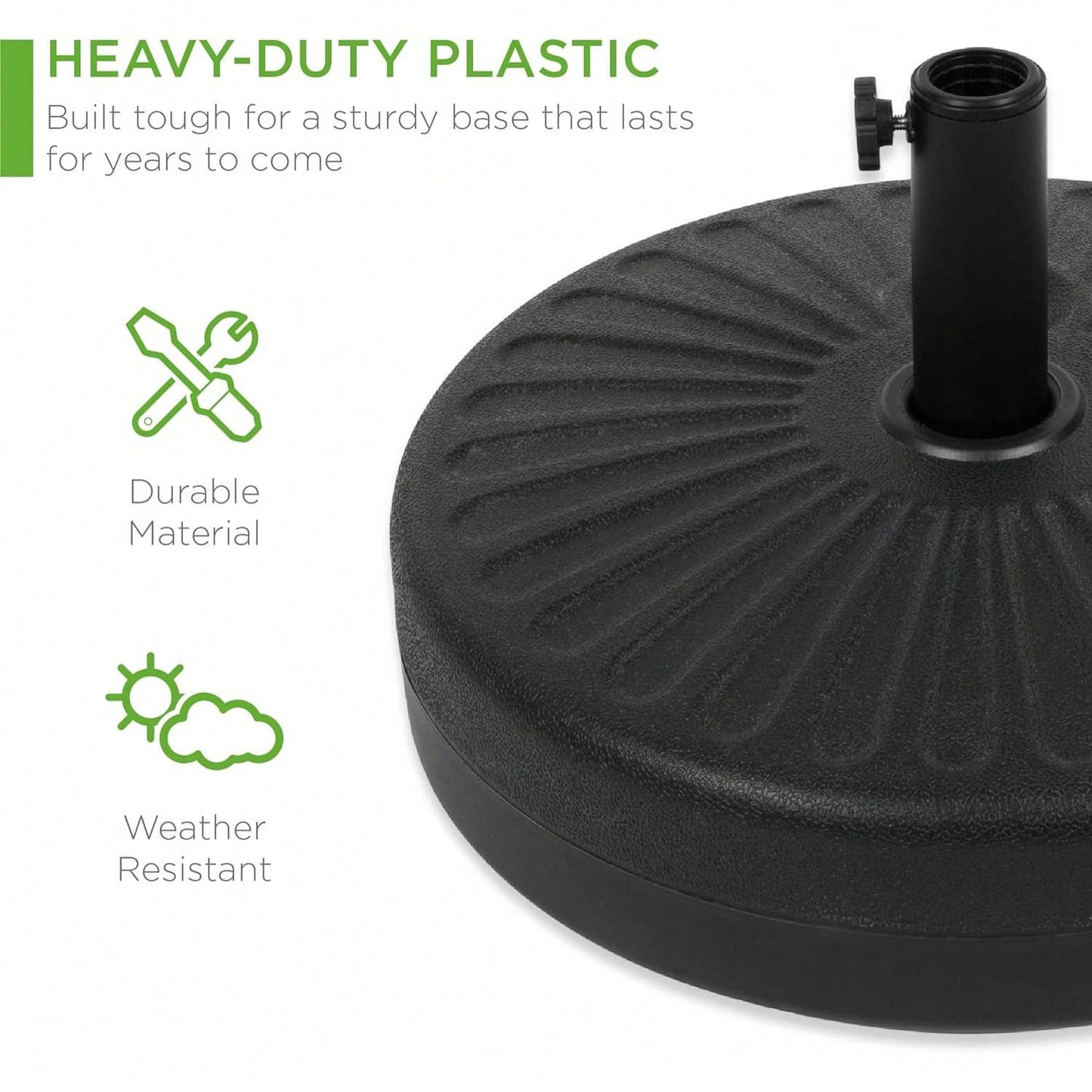 Fillable Umbrella Base Stand Round Sunburst Plastic Patio Umbrella Base Stand, Pole Holder For Outdoor, Lawn W/ 55lbs Weight Capacity, Adjustment Knob