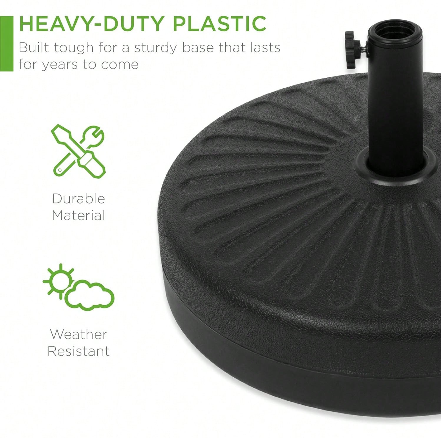 Fillable Umbrella Base Stand Round Sunburst Plastic Patio Umbrella Base Stand, Pole Holder For Outdoor, Lawn W/ 55lbs Weight Capacity, Adjustment Knob
