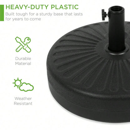 Fillable Umbrella Base Stand Round Sunburst Plastic Patio Umbrella Base Stand, Pole Holder For Outdoor, Lawn W/ 55lbs Weight Capacity, Adjustment Knob