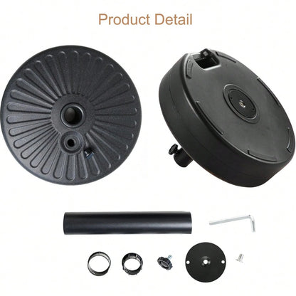 Fillable Umbrella Base Stand Round Sunburst Plastic Patio Umbrella Base Stand, Pole Holder For Outdoor, Lawn W/ 55lbs Weight Capacity, Adjustment Knob