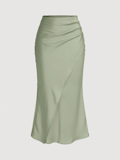 Firerie Elegant Solid Color Satin Wrap Mermaid Skirt,,Formal Dresses For Wedding Guest,Soft Romance