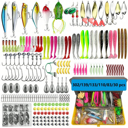 Fishing Lures Kit 30/83/133/110/139/302pcs/Set For Topwater Bait Rigs Tackle Kit For Bass Trout Salmon Fishing Accessories Far Throw Lure Set