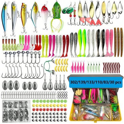 Fishing Lures Kit 30/83/133/110/139/302pcs/Set For Topwater Bait Rigs Tackle Kit For Bass Trout Salmon Fishing Accessories Far Throw Lure Set
