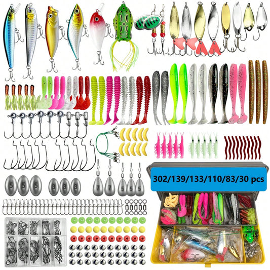 Fishing Lures Kit 30/83/133/110/139/302pcs/Set For Topwater Bait Rigs Tackle Kit For Bass Trout Salmon Fishing Accessories Far Throw Lure Set
