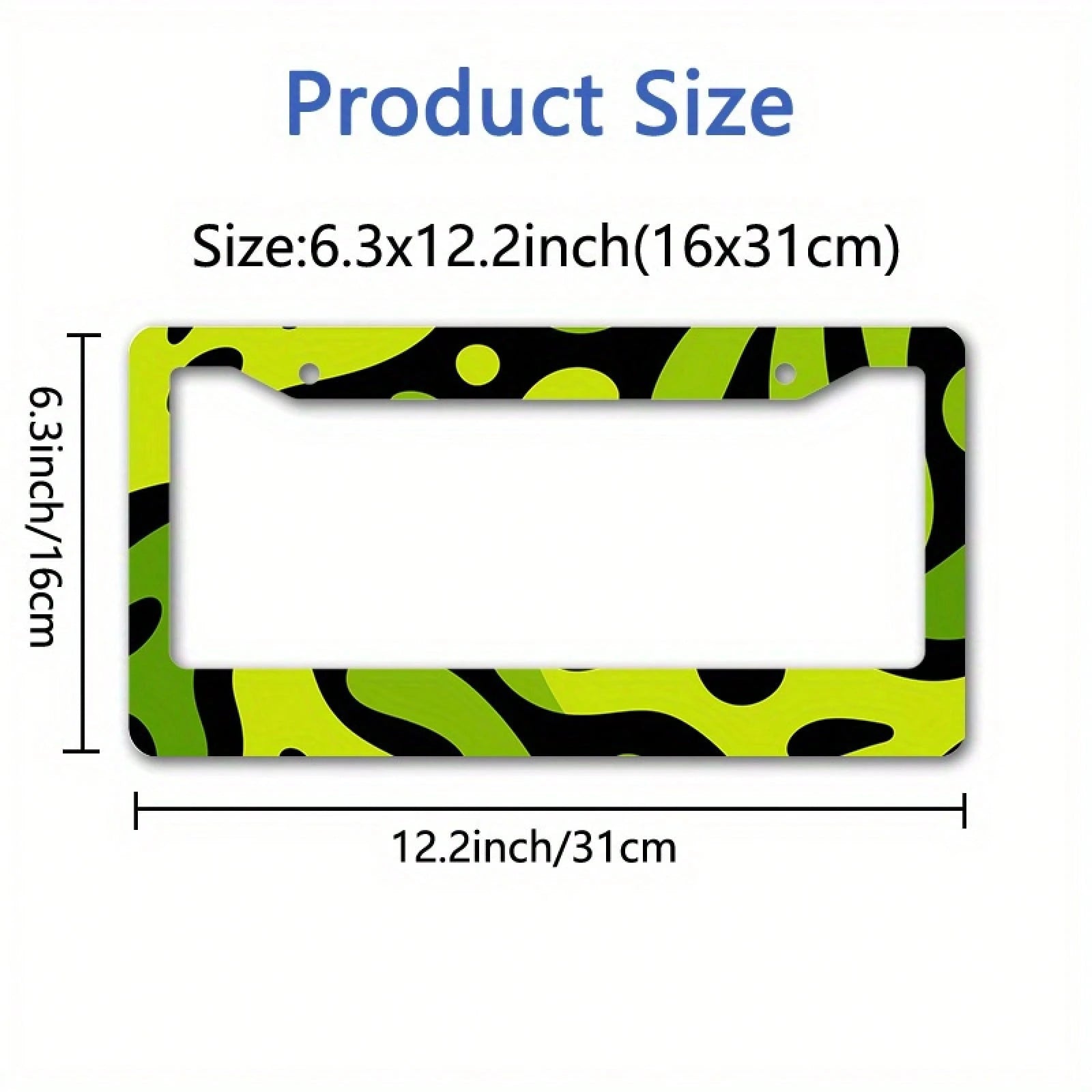 Fit 2D Flat Metal License Plate Frame Cover- Green Neon Lime & Black Abstract Plate Protector With Yellow/Green/White/Grey Options, Easy Bolt-On Installation For US/UK/EU Vehicles, Scratch- License P