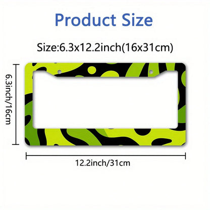 Fit 2D Flat Metal License Plate Frame Cover- Green Neon Lime & Black Abstract Plate Protector With Yellow/Green/White/Grey Options, Easy Bolt-On Installation For US/UK/EU Vehicles, Scratch- License P