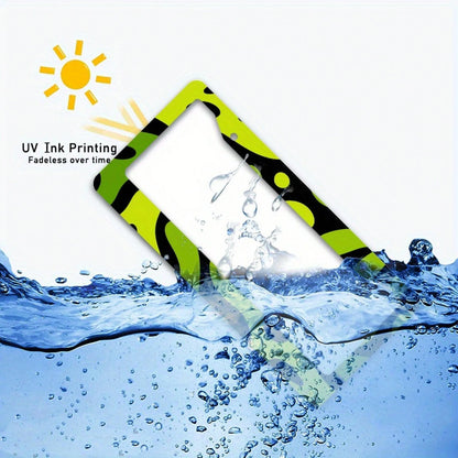 Fit 2D Flat Metal License Plate Frame Cover- Green Neon Lime & Black Abstract Plate Protector With Yellow/Green/White/Grey Options, Easy Bolt-On Installation For US/UK/EU Vehicles, Scratch- License P