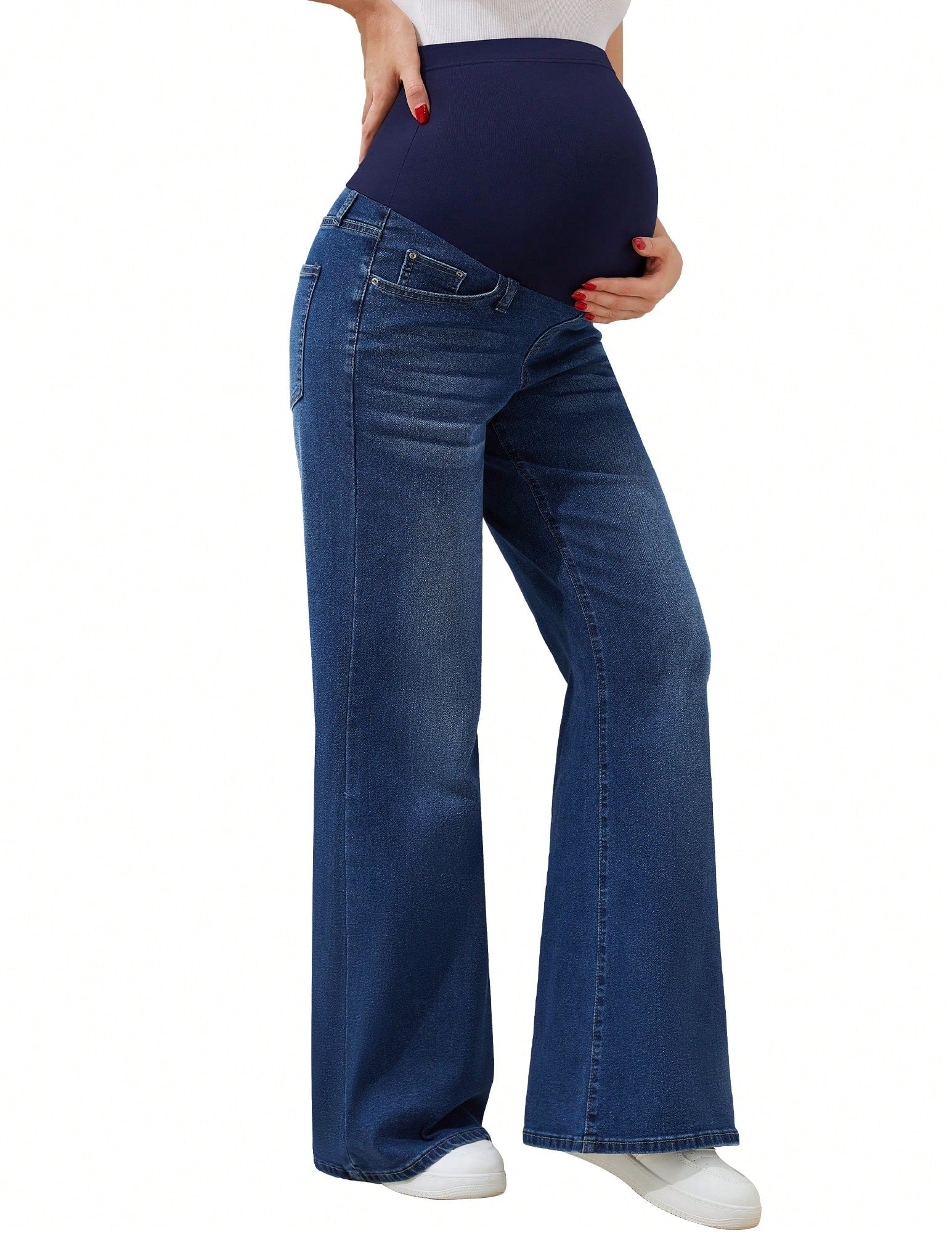 Fitglam Women's Maternity Wide Leg Jeans Bootcut Over The Belly Stretchy Flare Pregnancy Denim Pants With Pockets