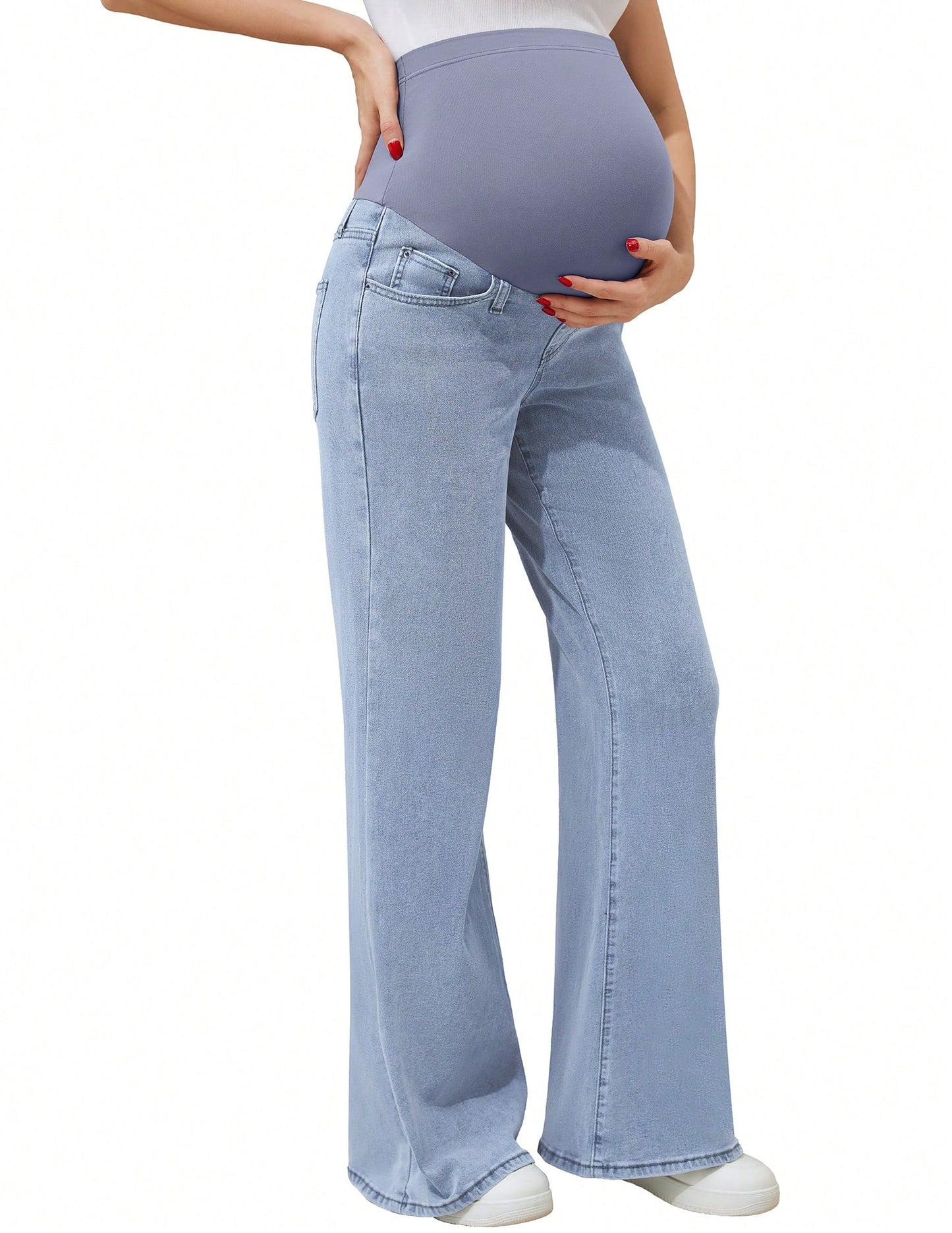Fitglam Women's Maternity Wide Leg Jeans Bootcut Over The Belly Stretchy Flare Pregnancy Denim Pants With Pockets