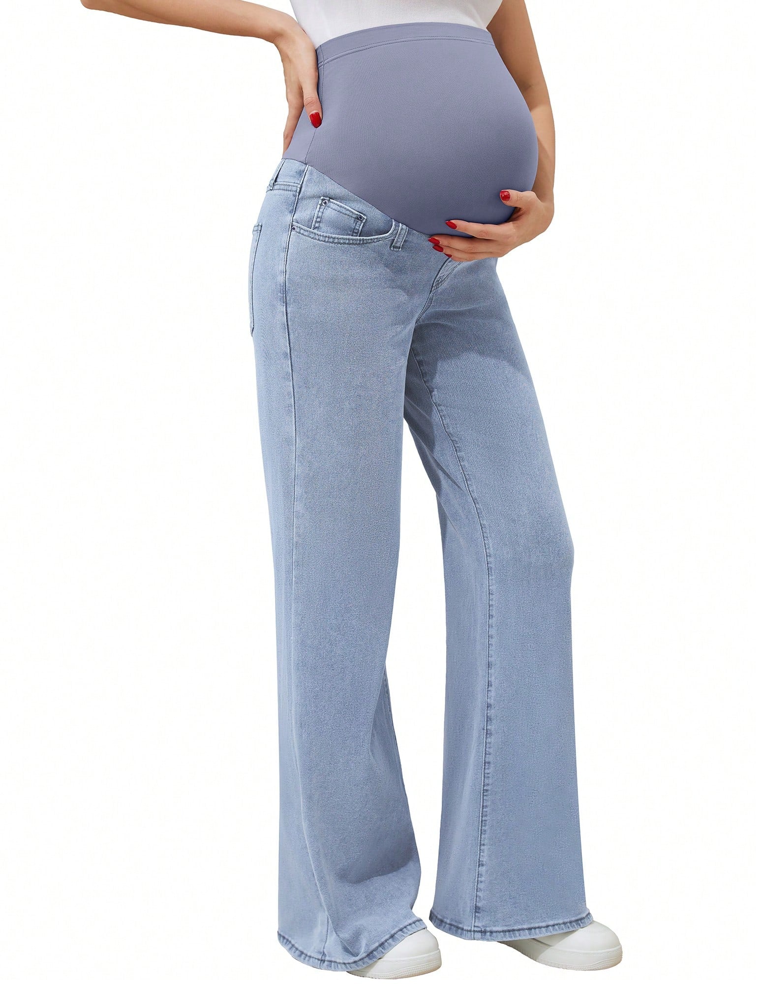 Fitglam Women's Maternity Wide Leg Jeans Bootcut Over The Belly Stretchy Flare Pregnancy Denim Pants With Pockets