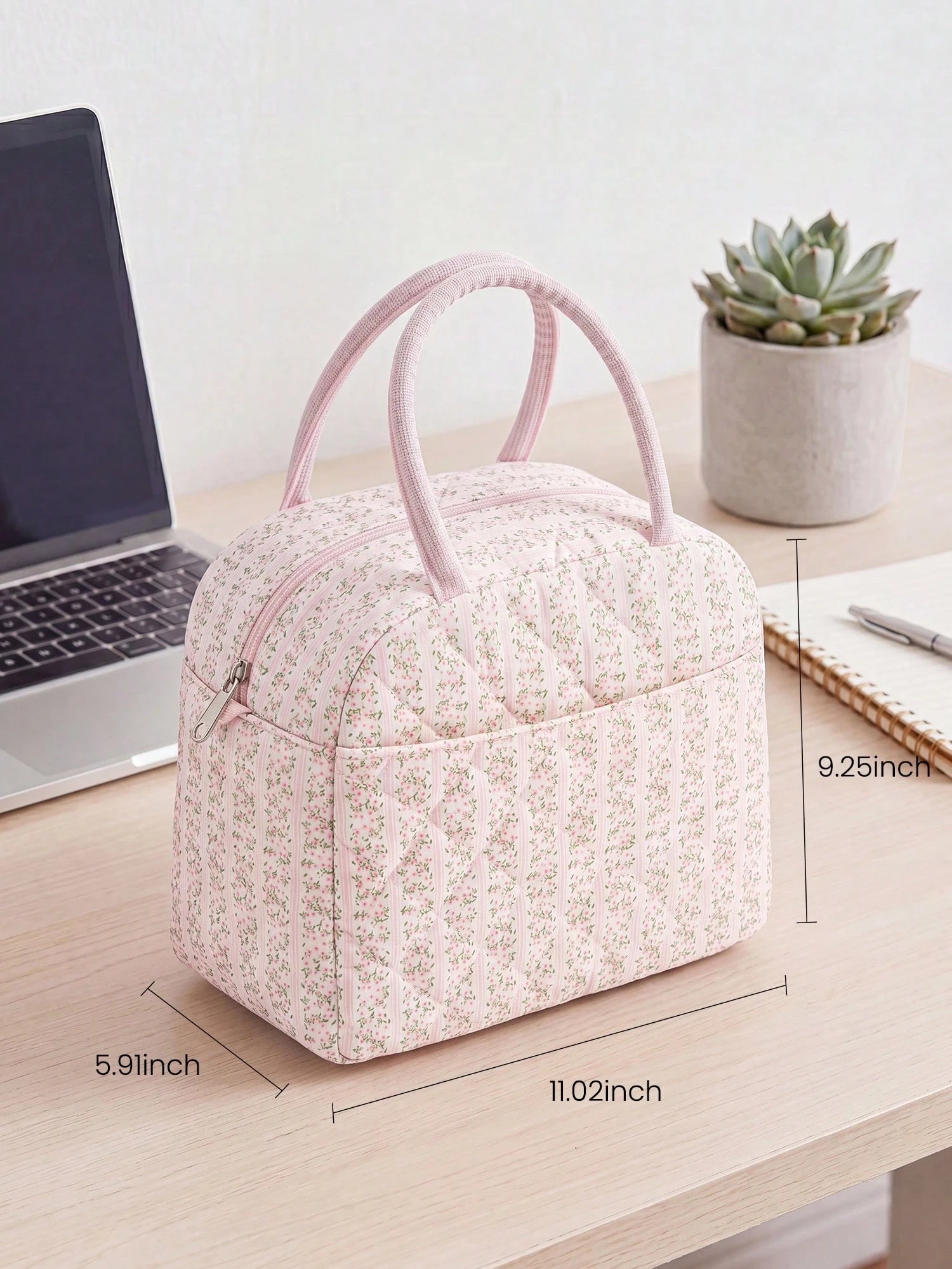 Floral Coquette Insulated Lunch Bag For Women, Quilted Leakproof Thermal Lunch Tote, Large Capacity Cooler Handbag For Work, School, Picnic & Travel