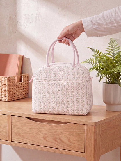 Floral Coquette Insulated Lunch Bag For Women, Quilted Leakproof Thermal Lunch Tote, Large Capacity Cooler Handbag For Work, School, Picnic & Travel
