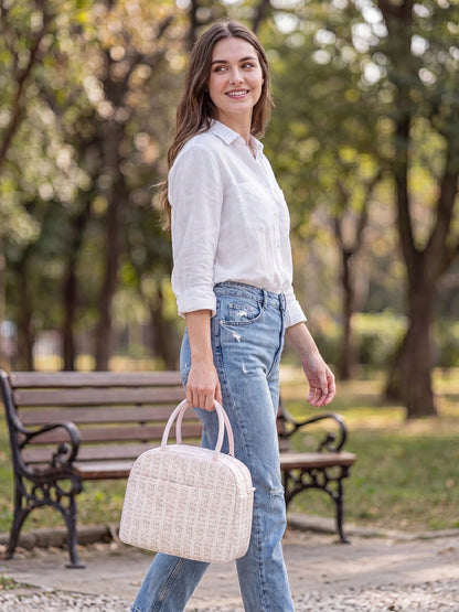Floral Coquette Insulated Lunch Bag For Women, Quilted Leakproof Thermal Lunch Tote, Large Capacity Cooler Handbag For Work, School, Picnic & Travel
