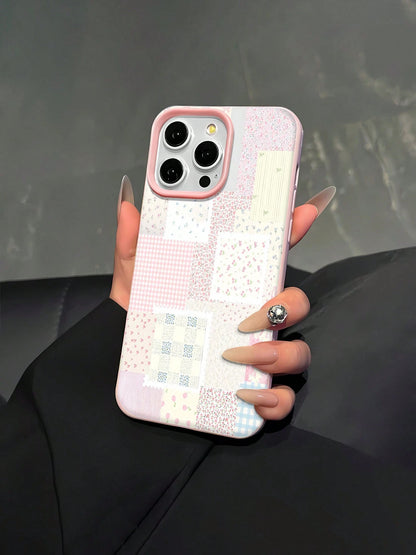 Floral Patchwork Mobile Phone Case, Designed With Delicate Flowers And Pastel Colors, Suitable For IPhone 16, 15, 14, 13, 12 And 11 Pro Models, Made Of TPU Material, And Provides Shockproof Protection