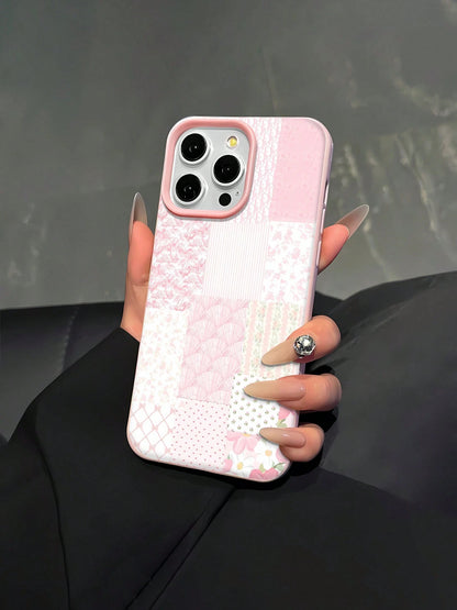Floral Patchwork Mobile Phone Case, Designed With Delicate Flowers And Pastel Colors, Suitable For IPhone 16, 15, 14, 13, 12 And 11 Pro Models, Made Of TPU Material, And Provides Shockproof Protection