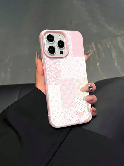 Floral Patchwork Mobile Phone Case, Designed With Delicate Flowers And Pastel Colors, Suitable For IPhone 16, 15, 14, 13, 12 And 11 Pro Models, Made Of TPU Material, And Provides Shockproof Protection