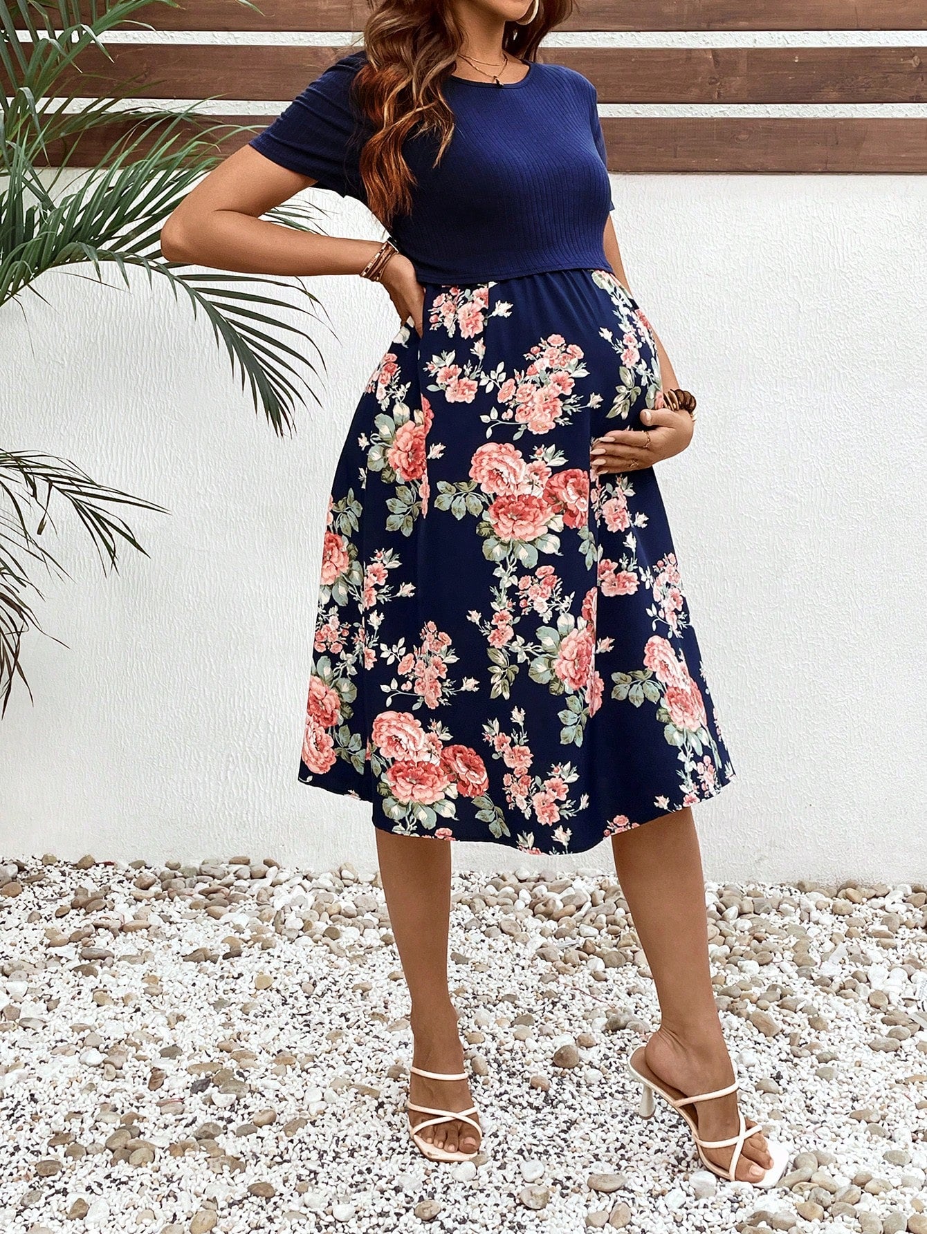Floral Print Patchwork Nursing Casual Vacation Dress For Pregnant Women