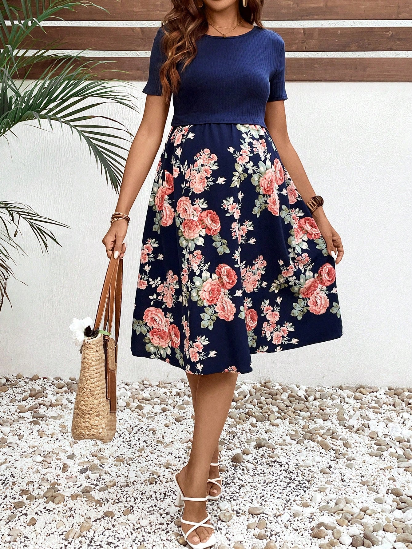 Floral Print Patchwork Nursing Casual Vacation Dress For Pregnant Women
