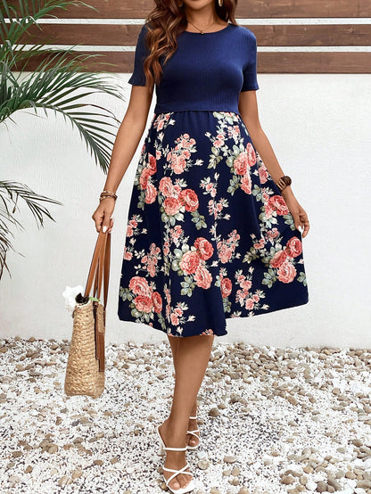 Floral Print Patchwork Nursing Casual Vacation Dress For Pregnant Women