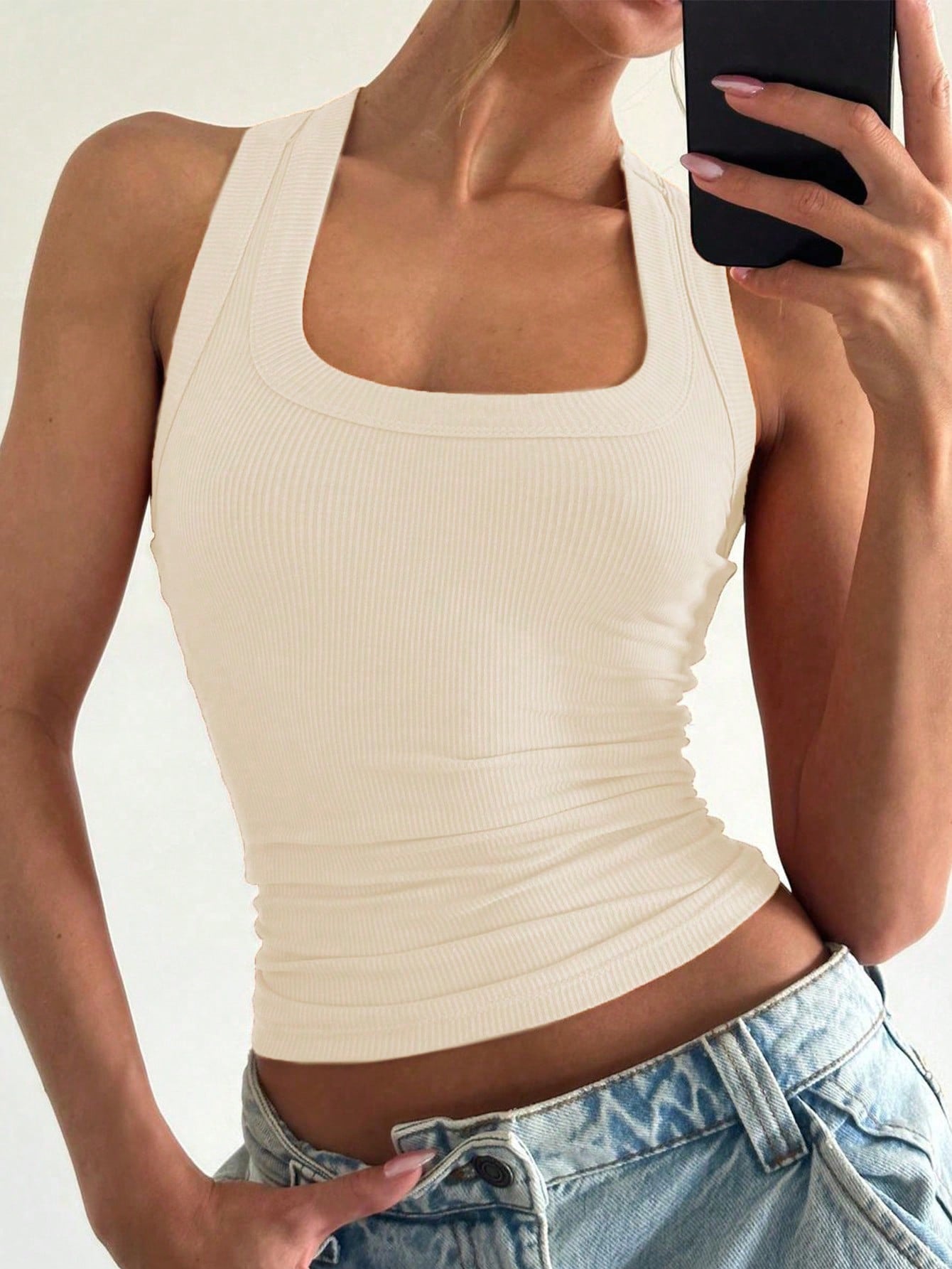 Floreya Square Neck Camisole Top For Women, Casual Slim Fit Sleeveless Crop Top, Versatile For Summer, Autumn & Spring