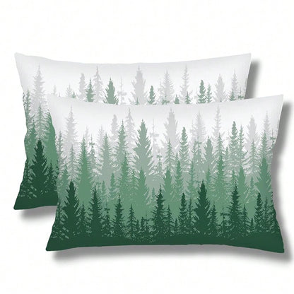 Foggy Forest Throw Pillow Cover FQueen Size Set Of 2,White G Reen Lumbar Pillow Case Decorative Standard Pillows Cases With Zipper,Farmhouse Pillows Case Farmhouse Cushion Covers For Bed,Sofa,20\X30\