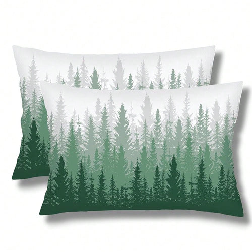 Foggy Forest Throw Pillow Cover FQueen Size Set Of 2,White G Reen Lumbar Pillow Case Decorative Standard Pillows Cases With Zipper,Farmhouse Pillows Case Farmhouse Cushion Covers For Bed,Sofa,20\X30\