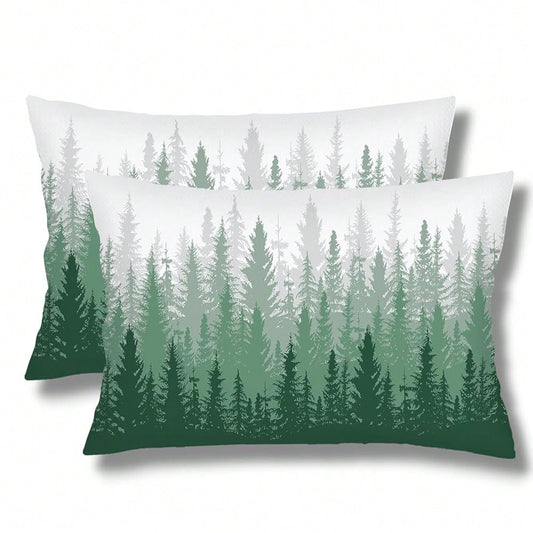 Foggy Forest Throw Pillow Cover FQueen Size Set Of 2,White G Reen Lumbar Pillow Case Decorative Standard Pillows Cases With Zipper,Farmhouse Pillows Case Farmhouse Cushion Covers For Bed,Sofa,20\X30\
