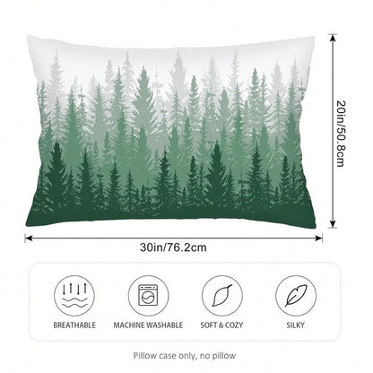 Foggy Forest Throw Pillow Cover FQueen Size Set Of 2,White G Reen Lumbar Pillow Case Decorative Standard Pillows Cases With Zipper,Farmhouse Pillows Case Farmhouse Cushion Covers For Bed,Sofa,20\X30\