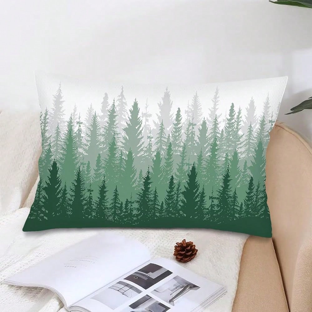 Foggy Forest Throw Pillow Cover FQueen Size Set Of 2,White G Reen Lumbar Pillow Case Decorative Standard Pillows Cases With Zipper,Farmhouse Pillows Case Farmhouse Cushion Covers For Bed,Sofa,20\X30\