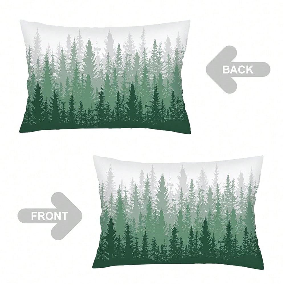 Foggy Forest Throw Pillow Cover FQueen Size Set Of 2,White G Reen Lumbar Pillow Case Decorative Standard Pillows Cases With Zipper,Farmhouse Pillows Case Farmhouse Cushion Covers For Bed,Sofa,20\X30\