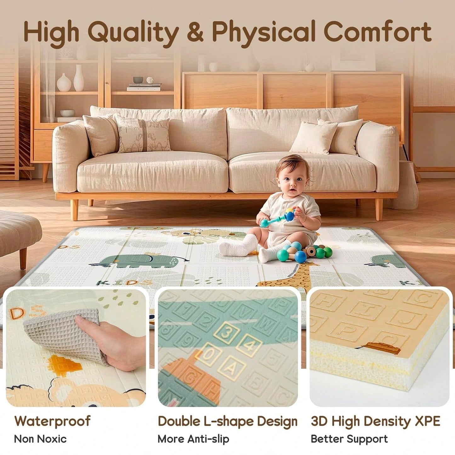 Foldable Baby Play Mat, Waterproof Foam Floor Mat For Tummy Time, 50x50 Reversible Portable Playpen Pad For Infant & Toddler
