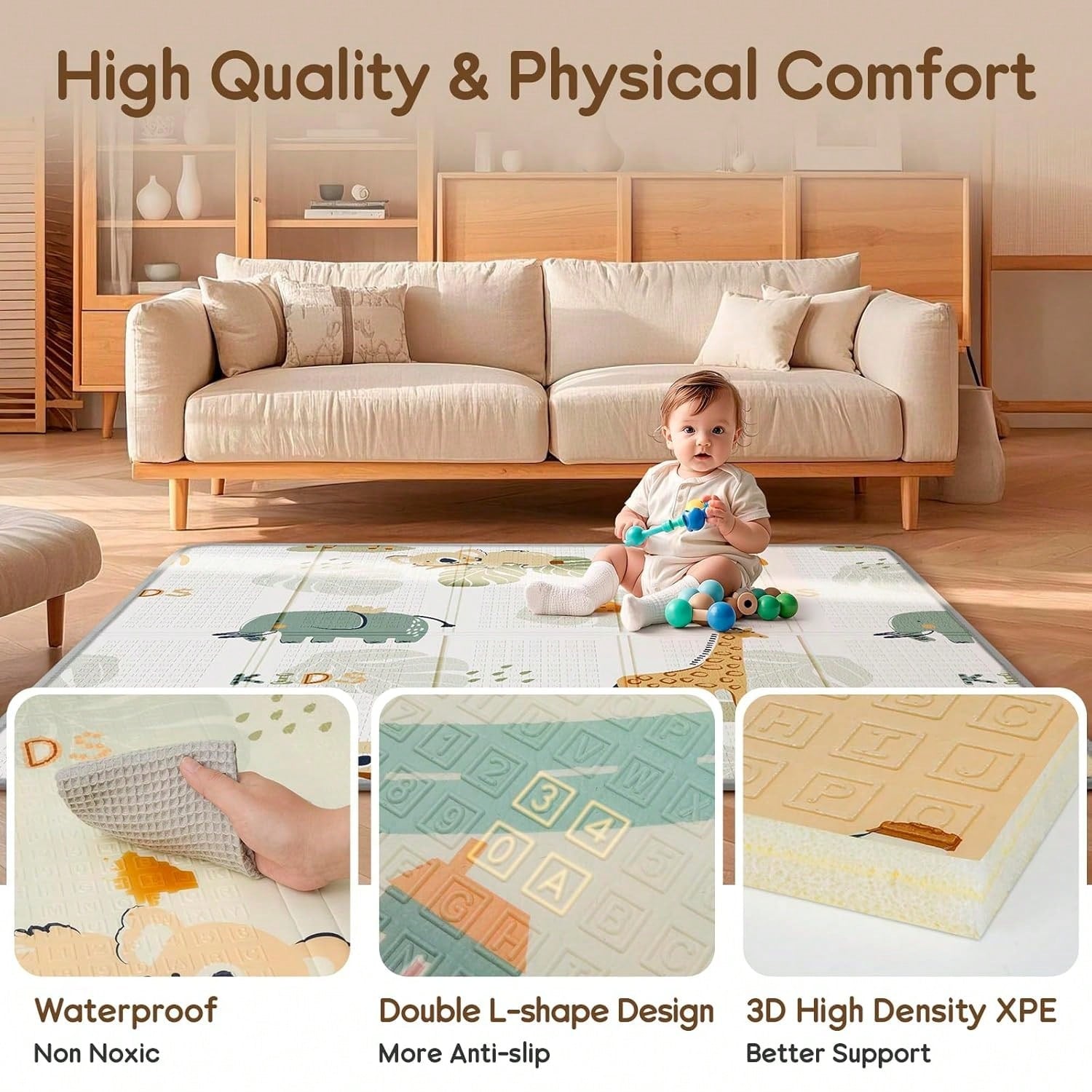 Foldable Baby Play Mat, Waterproof Foam Floor Mat For Tummy Time, 50x50 Reversible Portable Playpen Pad For Infant & Toddler