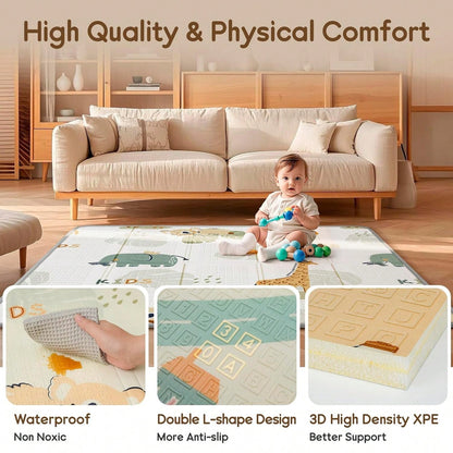 Foldable Baby Play Mat, Waterproof Foam Floor Mat For Tummy Time, 50x50 Reversible Portable Playpen Pad For Infant & Toddler