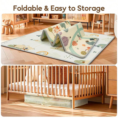 Foldable Baby Play Mat, Waterproof Foam Floor Mat For Tummy Time, 50x50 Reversible Portable Playpen Pad For Infant & Toddler