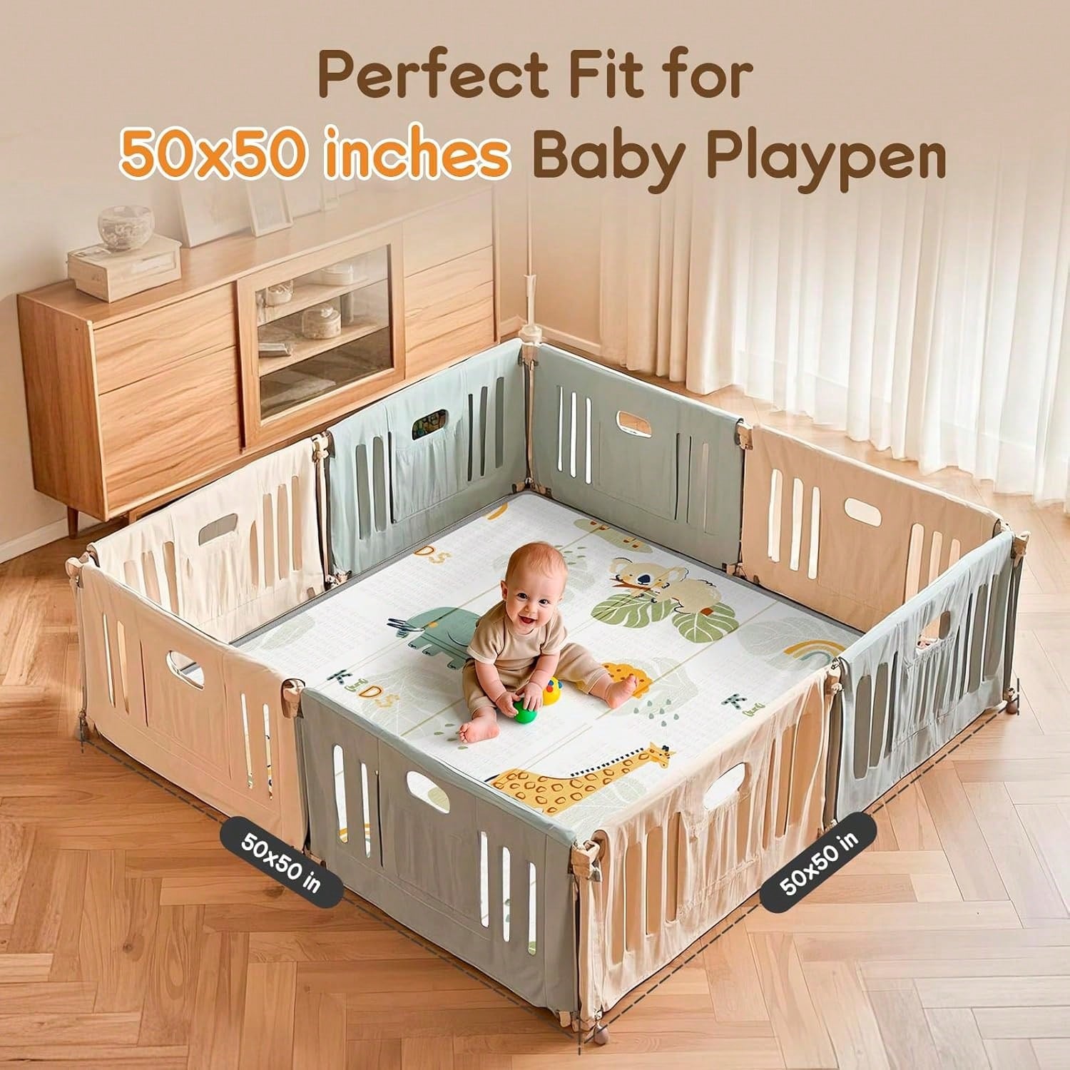 Foldable Baby Play Mat, Waterproof Foam Floor Mat For Tummy Time, 50x50 Reversible Portable Playpen Pad For Infant & Toddler