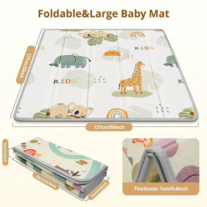 Foldable Baby Play Mat, Waterproof Foam Floor Mat For Tummy Time, 50x50 Reversible Portable Playpen Pad For Infant & Toddler