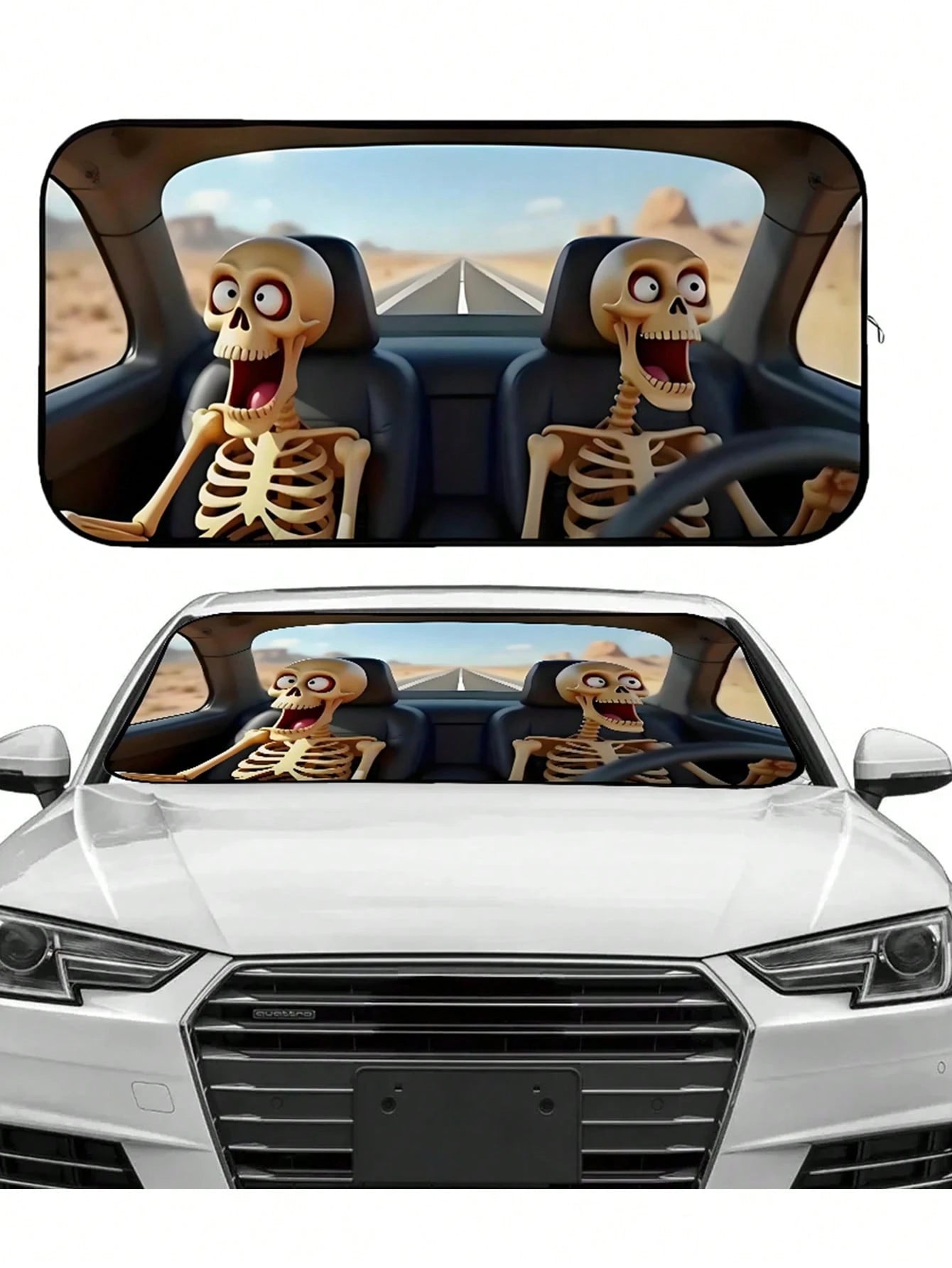 Foldable Car Windshield Sun Shade, Funny Cartoon Stylish Windshield Sun Visor Protector, Fits Most Sedans, SUVs, Trucks, Pickups, Protects Your Vehicle From UV Damage