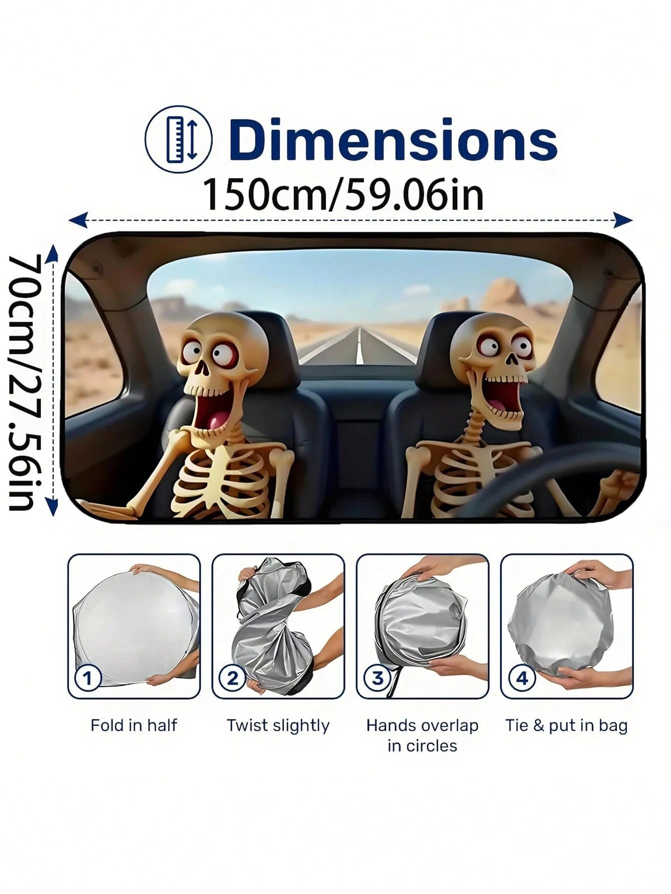 Foldable Car Windshield Sun Shade, Funny Cartoon Stylish Windshield Sun Visor Protector, Fits Most Sedans, SUVs, Trucks, Pickups, Protects Your Vehicle From UV Damage
