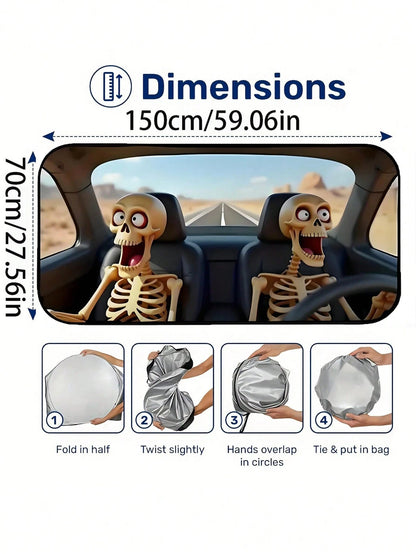 Foldable Car Windshield Sun Shade, Funny Cartoon Stylish Windshield Sun Visor Protector, Fits Most Sedans, SUVs, Trucks, Pickups, Protects Your Vehicle From UV Damage