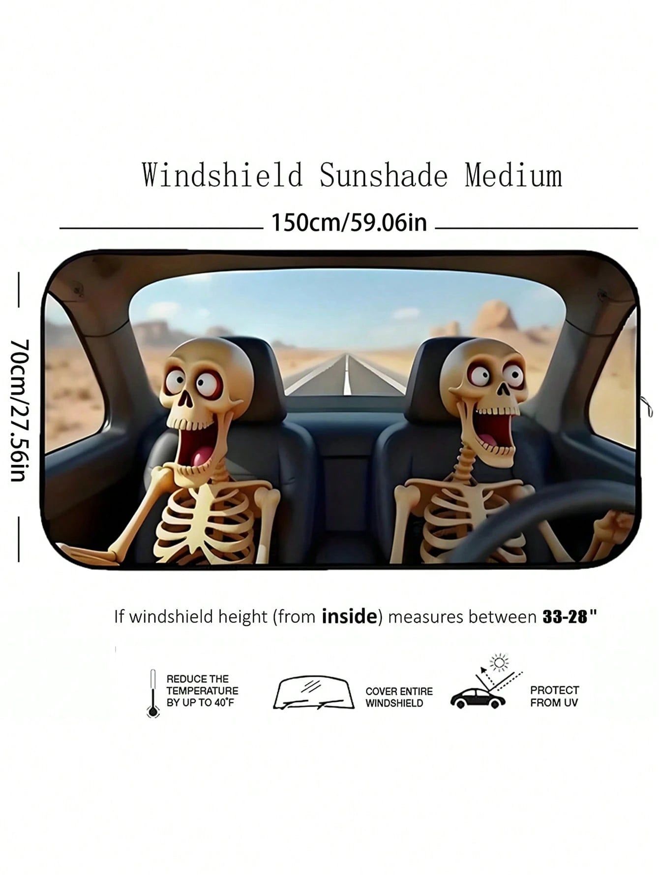 Foldable Car Windshield Sun Shade, Funny Cartoon Stylish Windshield Sun Visor Protector, Fits Most Sedans, SUVs, Trucks, Pickups, Protects Your Vehicle From UV Damage