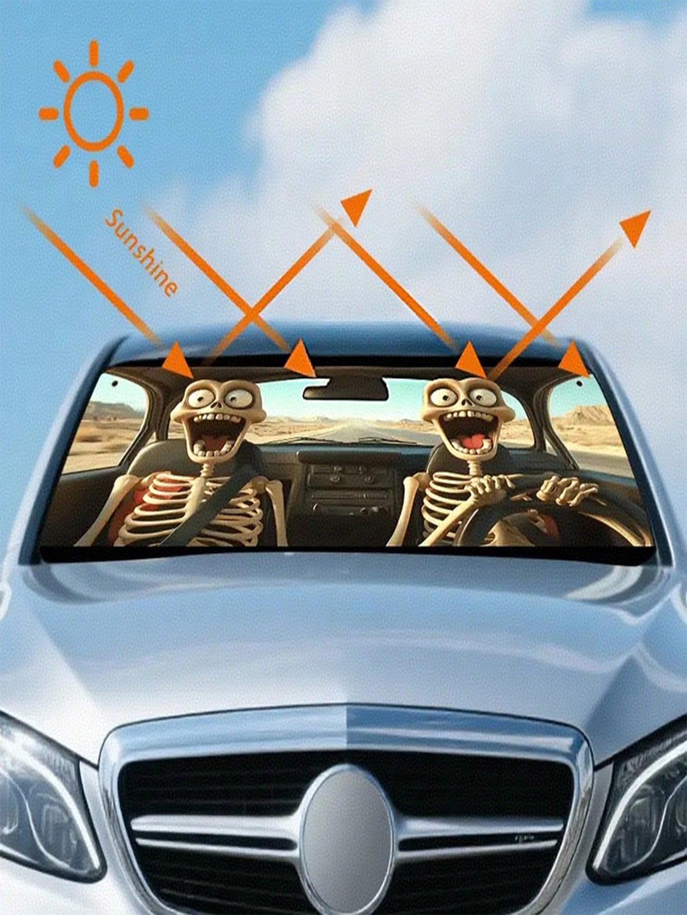 Foldable Car Windshield Sun Shade, Funny Cartoon Stylish Windshield Sun Visor Protector, Fits Most Sedans, SUVs, Trucks, Pickups, Protects Your Vehicle From UV Damage