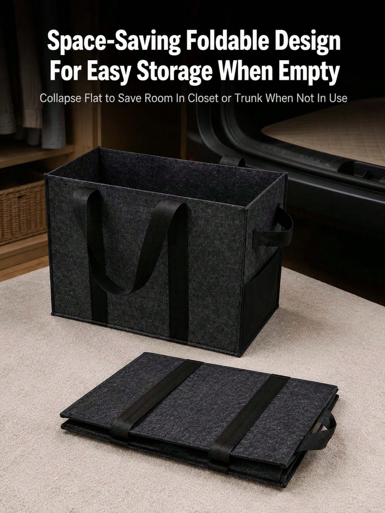 Foldable Felt Car Trunk Organizer, With Reinforced Handles And Side Pockets, Large Capacity Multi-Functional Storage Bag, Suitable For SUV, Truck, Van, Home Clothing, Picnic Shopping And Car Accessori