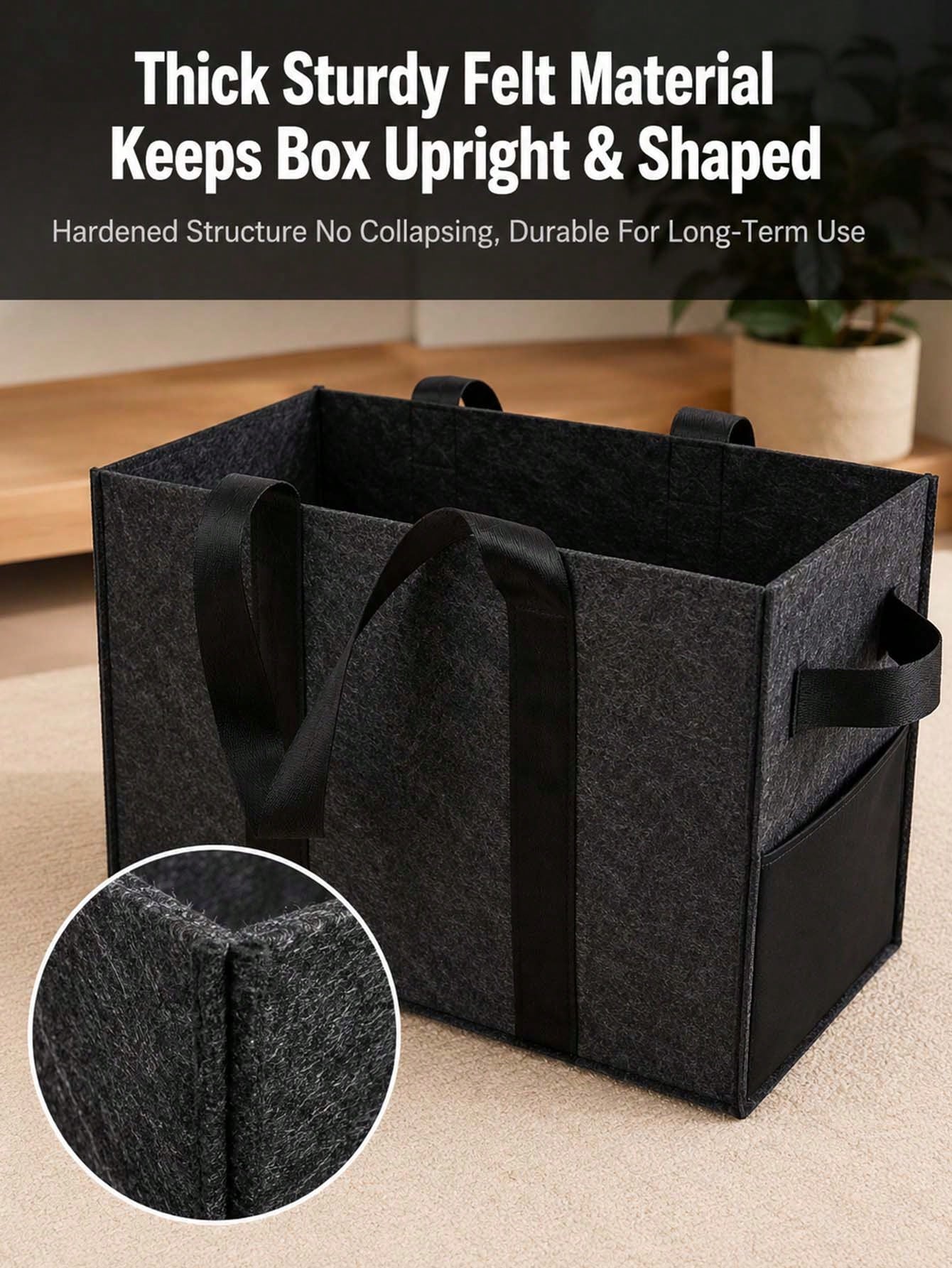 Foldable Felt Car Trunk Organizer, With Reinforced Handles And Side Pockets, Large Capacity Multi-Functional Storage Bag, Suitable For SUV, Truck, Van, Home Clothing, Picnic Shopping And Car Accessori