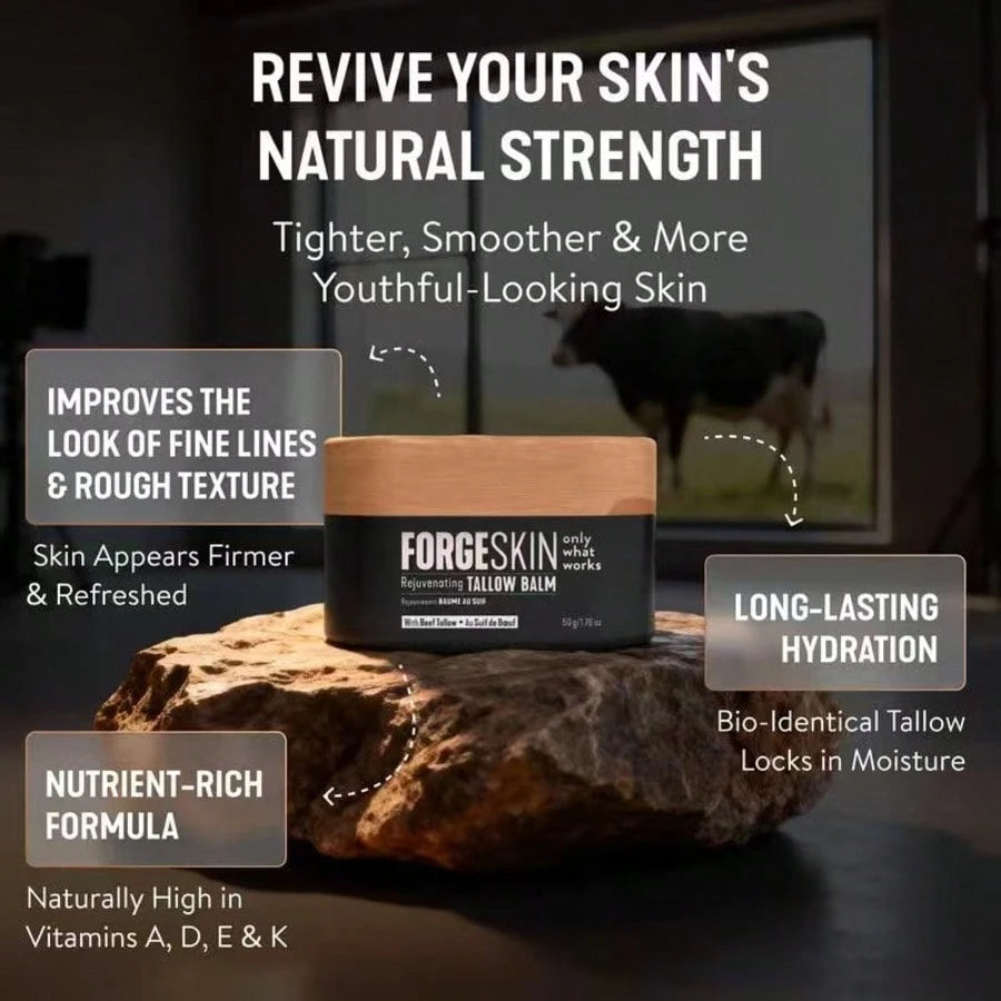 FORGE SKIN Wrinkle Defense & Natural Anti-Aging Beef Tallow Moisturizer For Men- Face Balm Skincare Cream For Dry Rough Skin Tallow-Based Mens Face Lotion For Hydration Firmness Wrinkle Repair & Glow