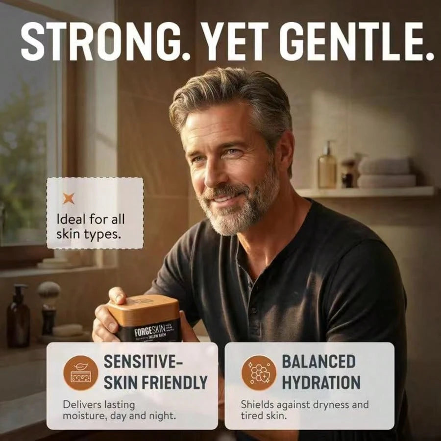 FORGE SKIN Wrinkle Defense & Natural Anti-Aging Beef Tallow Moisturizer For Men- Face Balm Skincare Cream For Dry Rough Skin Tallow-Based Mens Face Lotion For Hydration Firmness Wrinkle Repair & Glow